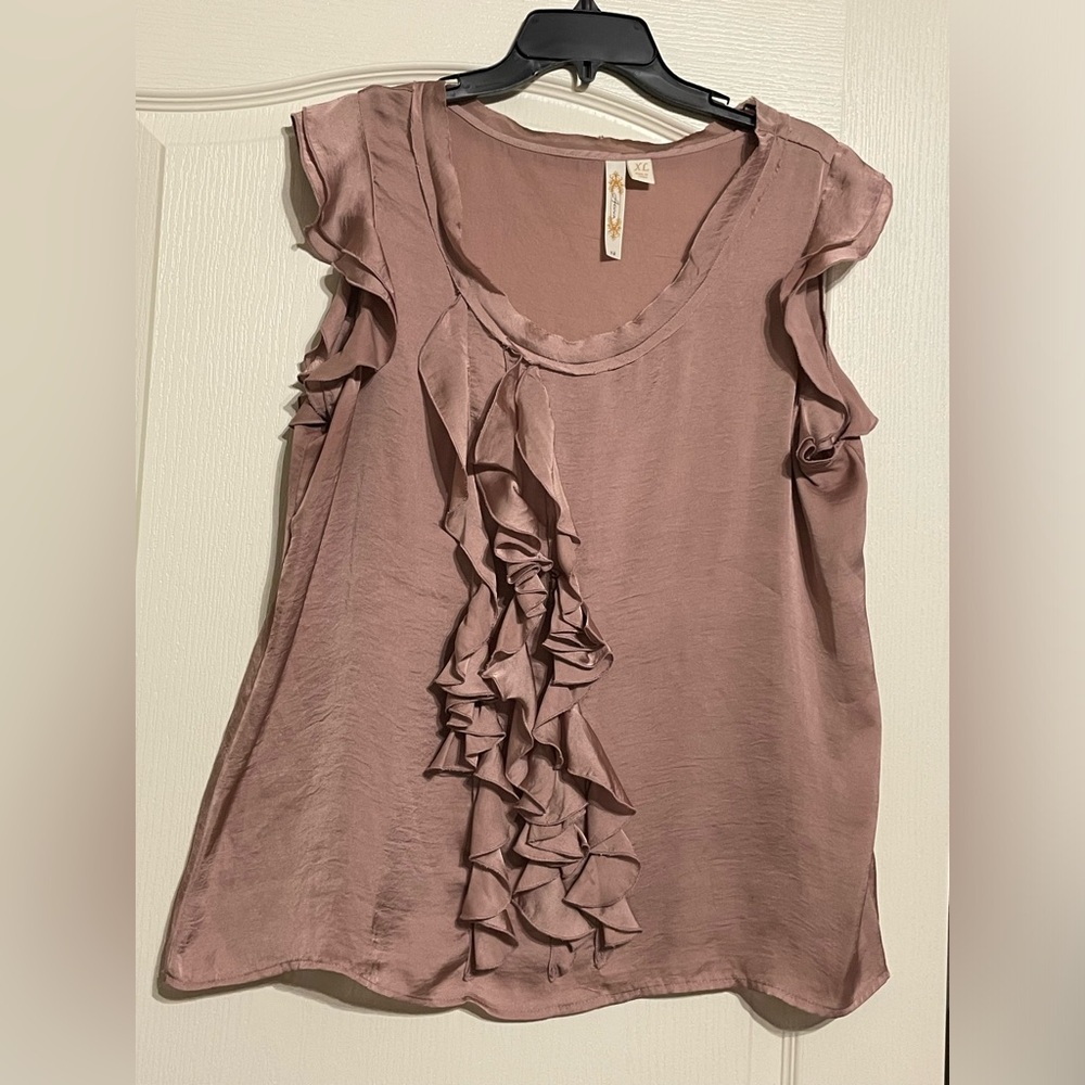 Pink Blouse with ruffles in the front‎